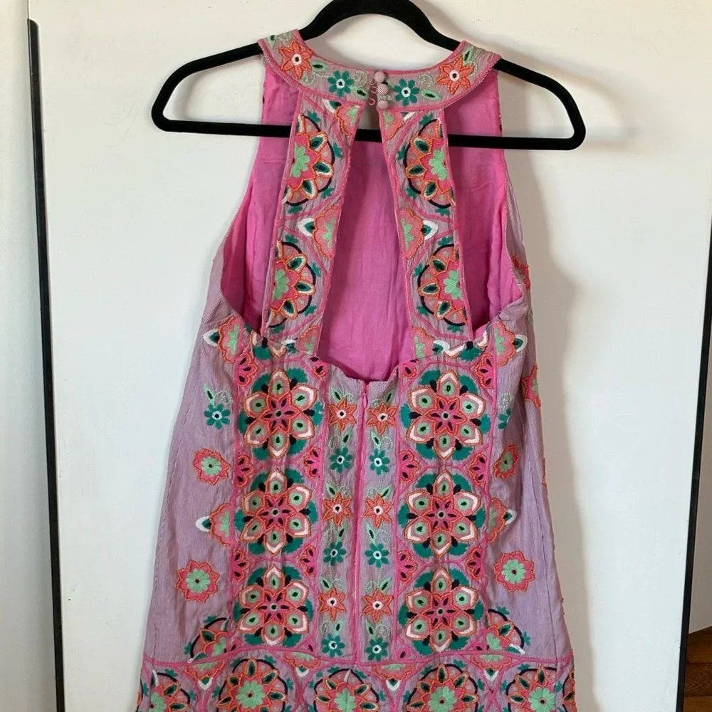 Anthropologie Embroidered & Appliqued Dress - Pink with Multicolor Floral Size 0 - Picture 6 of 12